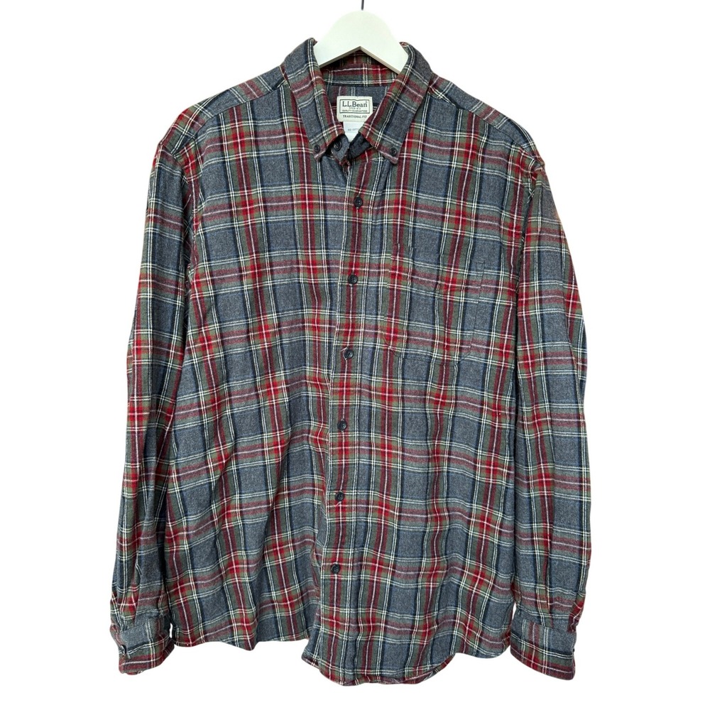 LL Bean Men's Large Scotch Plaid Flannel Shirt Long Sleeve Button Up